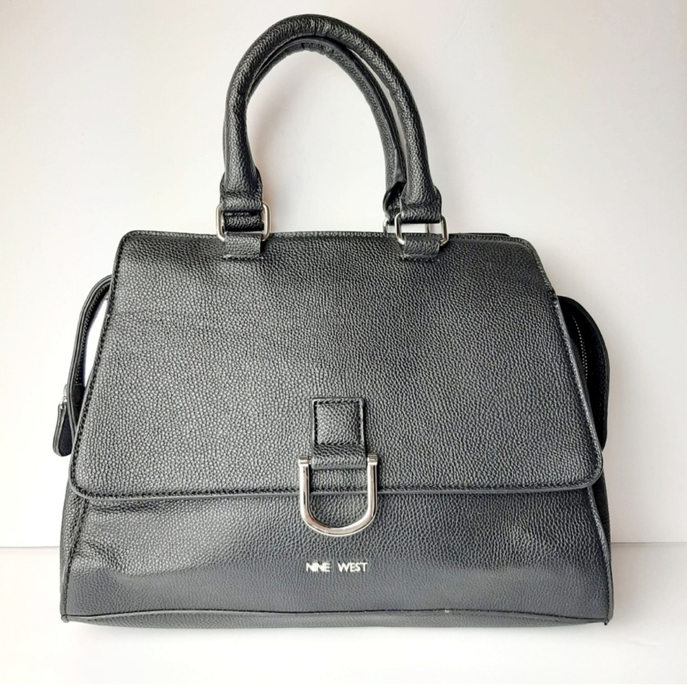 VINTAGE Nine West Satchel Handbag Black Vegan Leather Purse